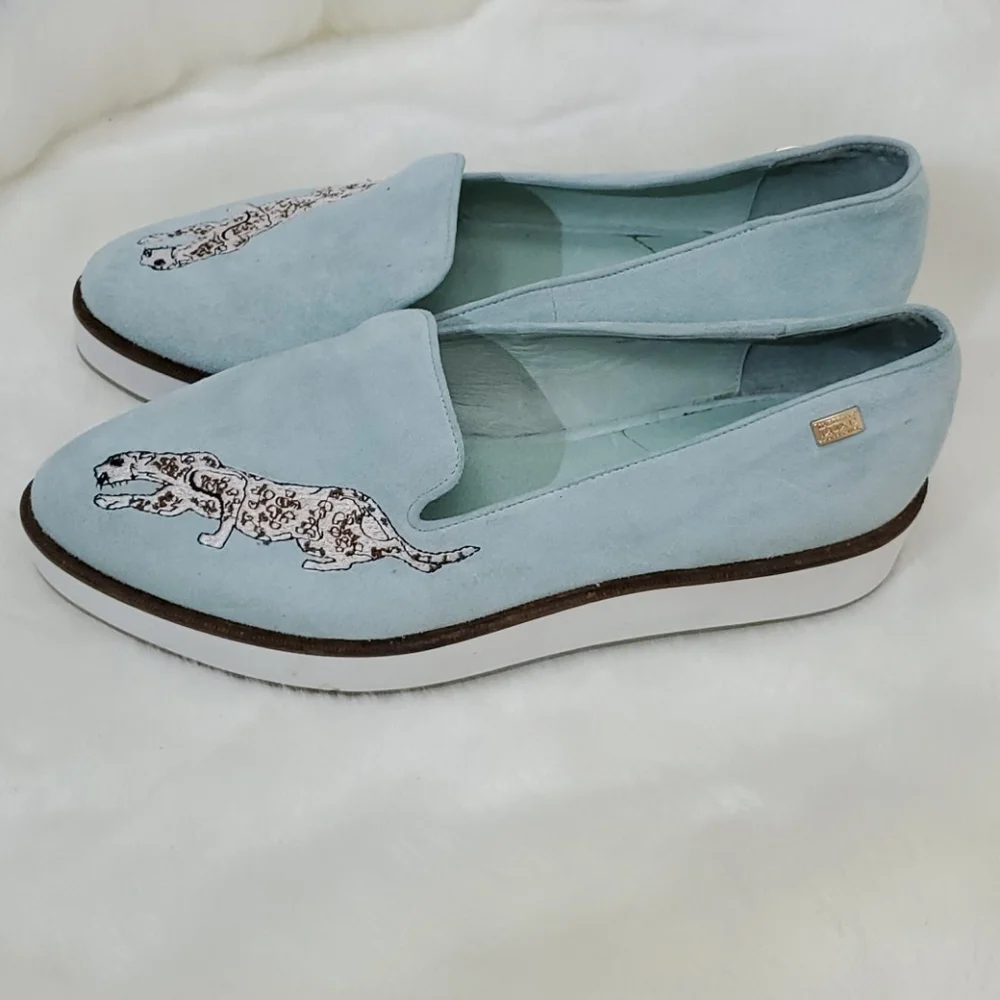 Australia Luxe Collective suede shoes  blue embroidered slip on women size 11
